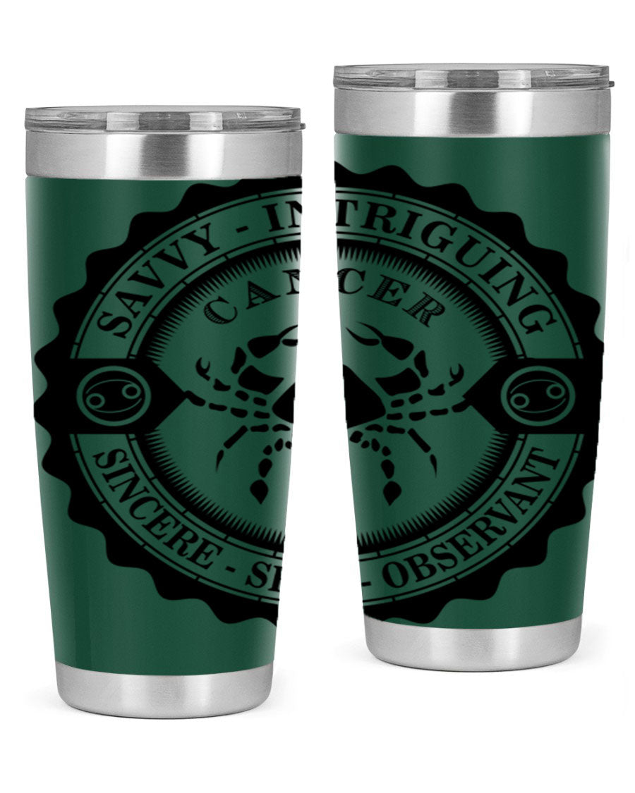 Cancer 15# Zodiac Tumbler in stainless steel with a vibrant zodiac design, perfect for hot and cold beverages.