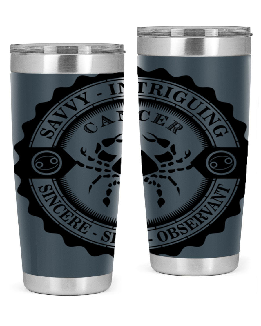 Cancer 15# Zodiac Tumbler in stainless steel with a vibrant zodiac design, perfect for hot and cold beverages.