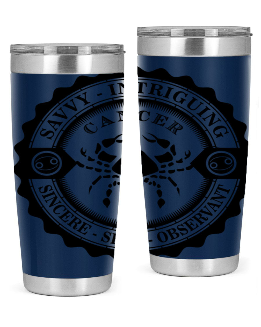 Cancer 15# Zodiac Tumbler in stainless steel with a vibrant zodiac design, perfect for hot and cold beverages.