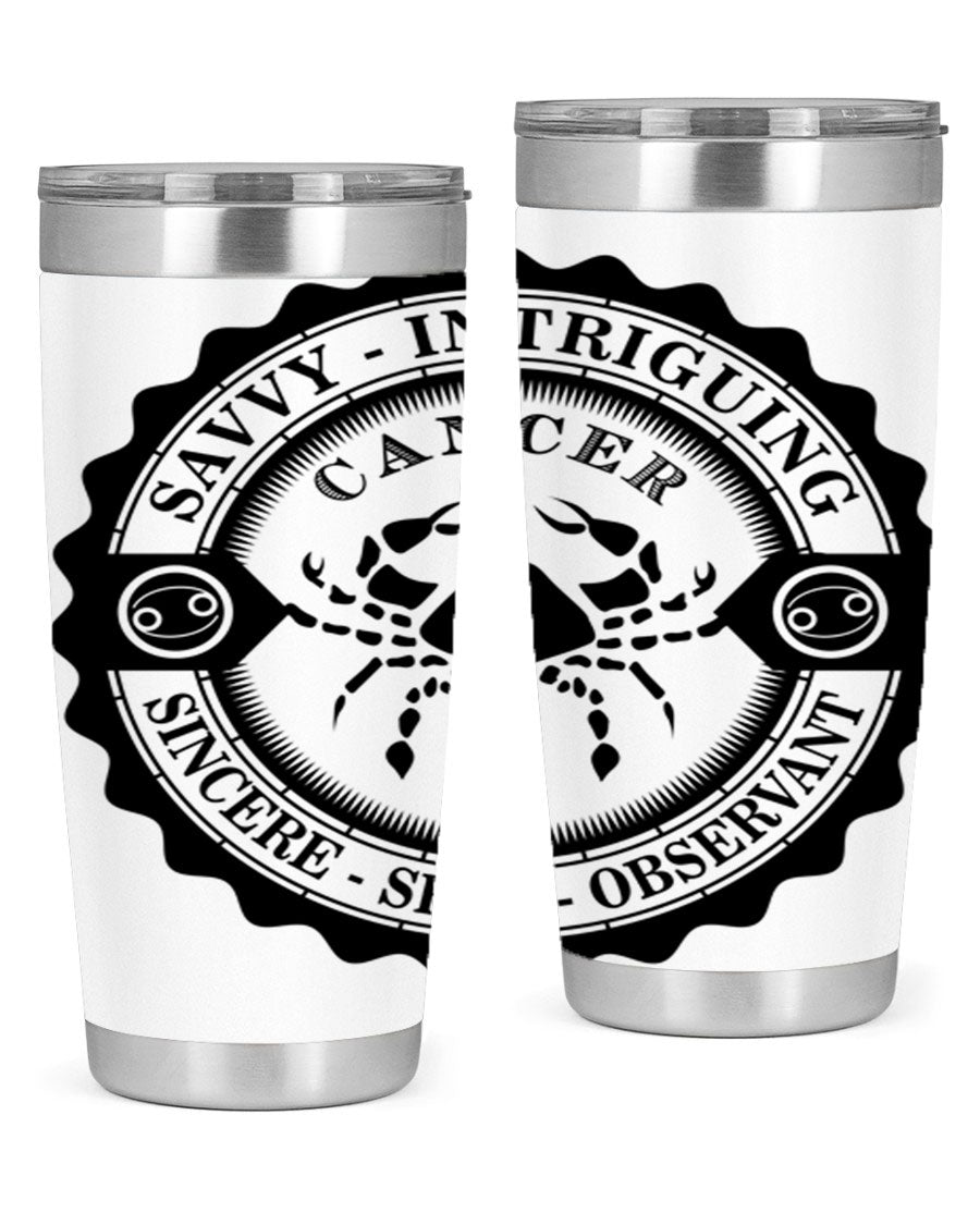 Cancer 15# Zodiac Tumbler in stainless steel with a vibrant zodiac design, perfect for hot and cold beverages.