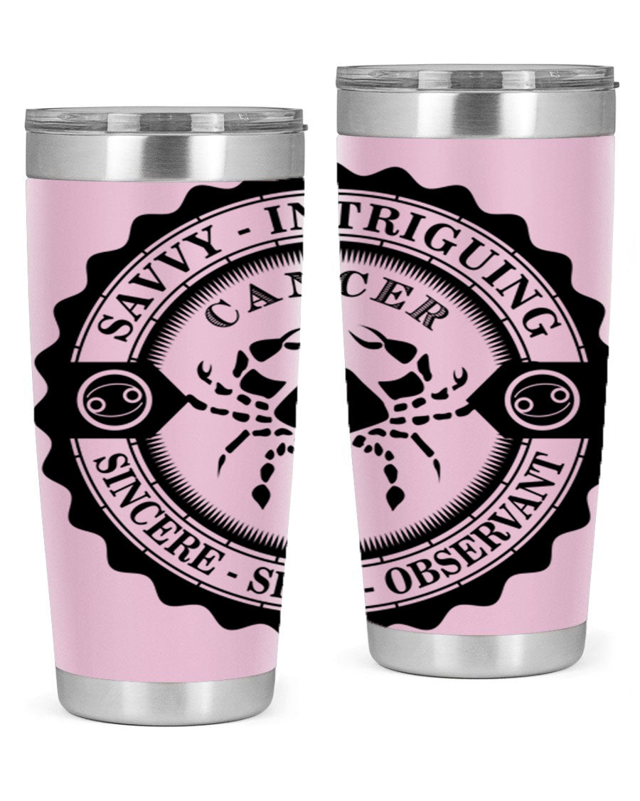 Cancer 15# Zodiac Tumbler in stainless steel with a vibrant zodiac design, perfect for hot and cold beverages.