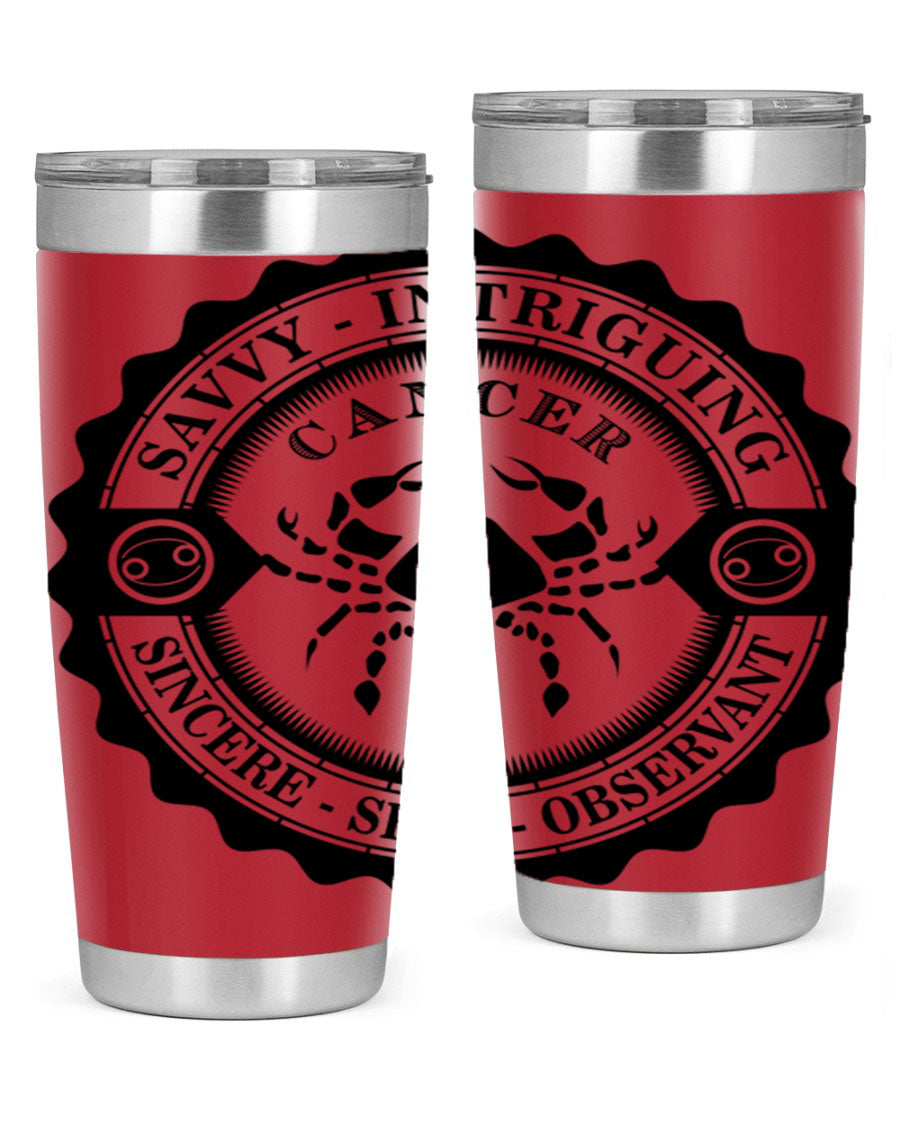 Cancer 15# Zodiac Tumbler in stainless steel with a vibrant zodiac design, perfect for hot and cold beverages.