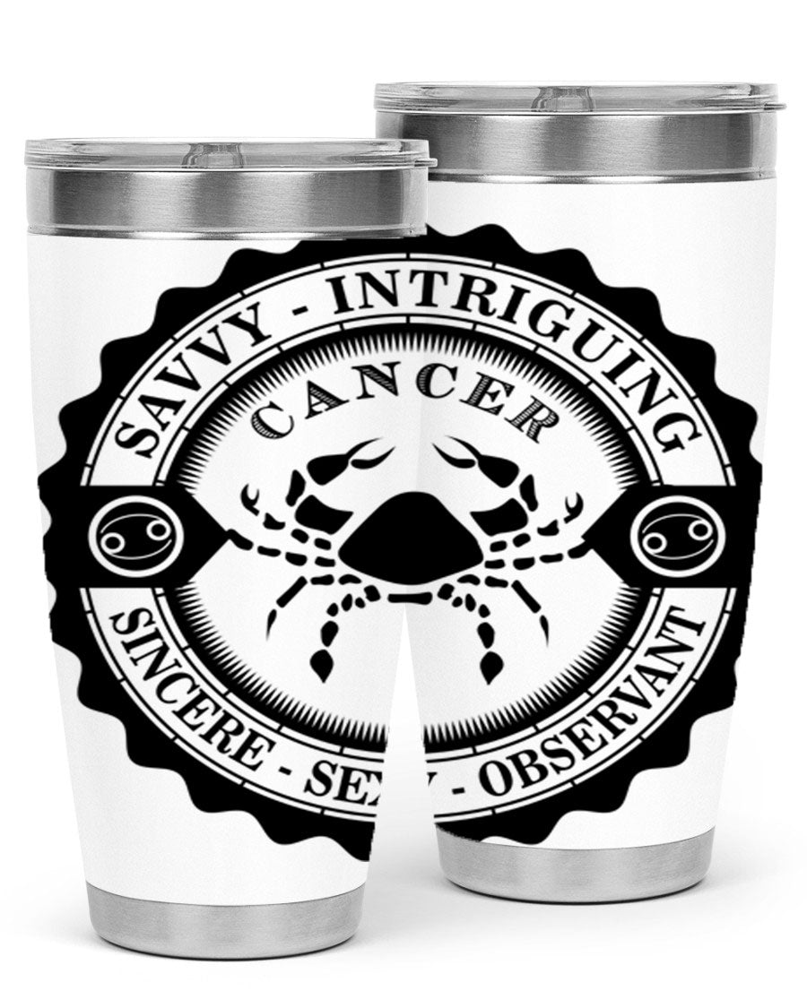 Cancer 15# Zodiac Tumbler in stainless steel with a vibrant zodiac design, perfect for hot and cold beverages.