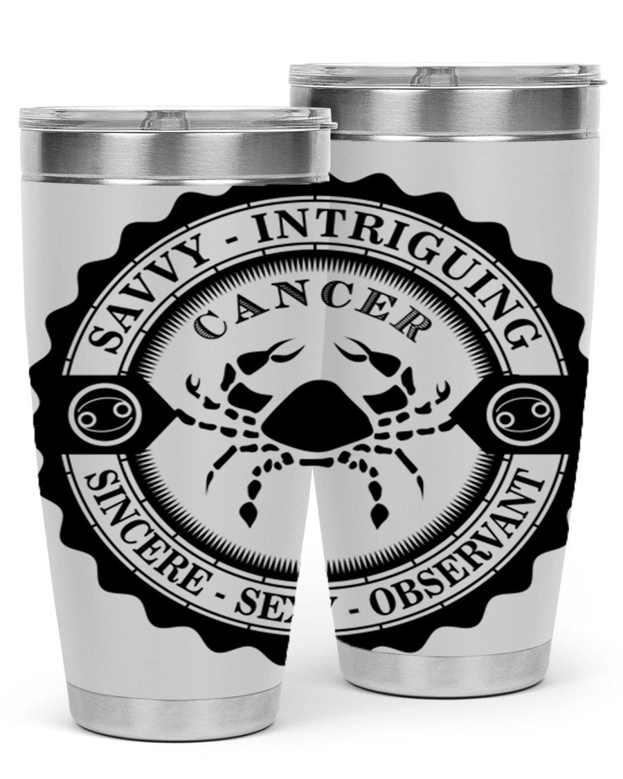 Cancer 15# Zodiac Tumbler in stainless steel with a vibrant zodiac design, perfect for hot and cold beverages.