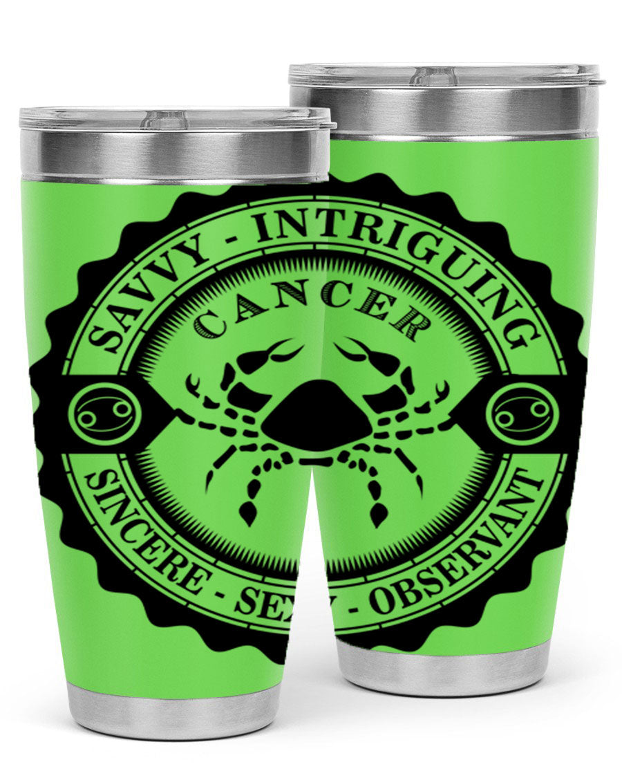 Cancer 15# Zodiac Tumbler in stainless steel with a vibrant zodiac design, perfect for hot and cold beverages.