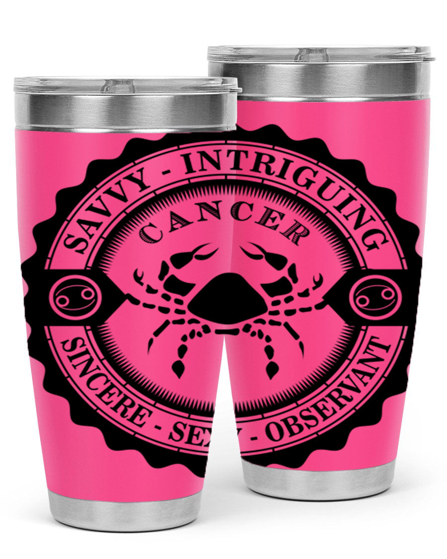 Cancer 15# Zodiac Tumbler in stainless steel with a vibrant zodiac design, perfect for hot and cold beverages.