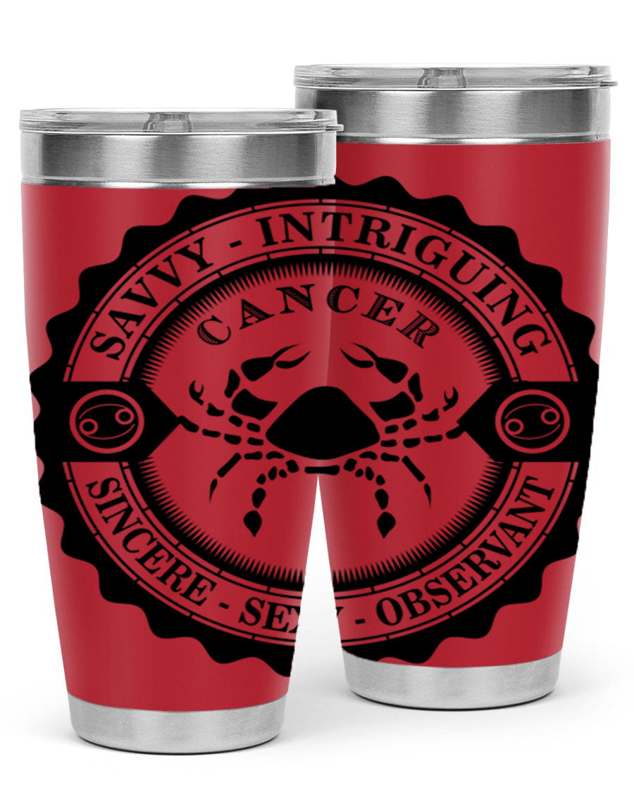 Cancer 15# Zodiac Tumbler in stainless steel with a vibrant zodiac design, perfect for hot and cold beverages.