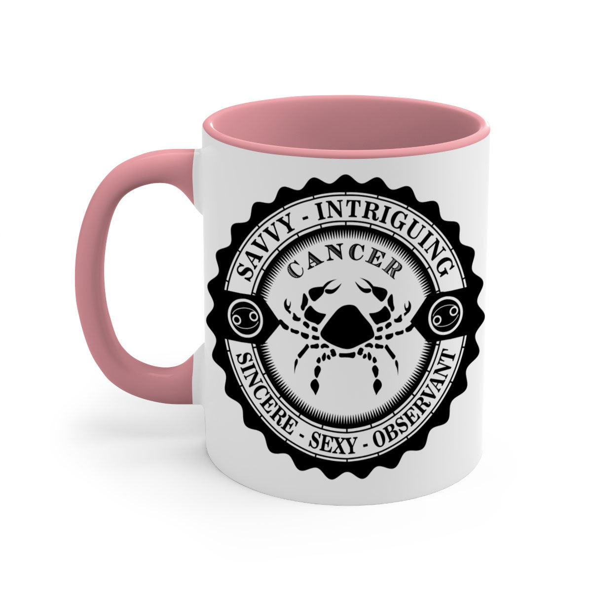 Cancer 15# Zodiac Mug with colorful handle and glossy finish, available in multiple colors and sizes.