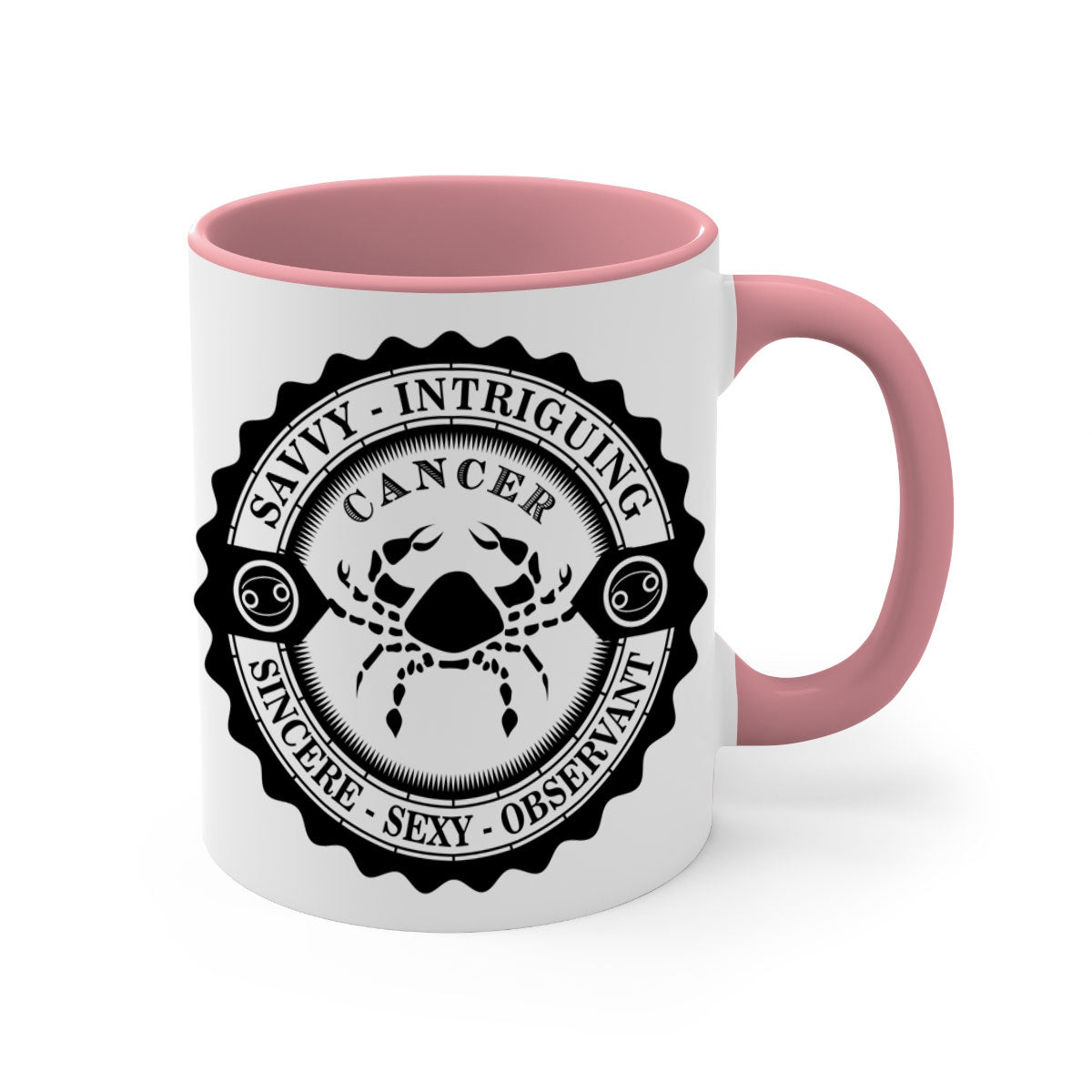 Cancer 15# Zodiac Mug with colorful handle and glossy finish, available in multiple colors and sizes.