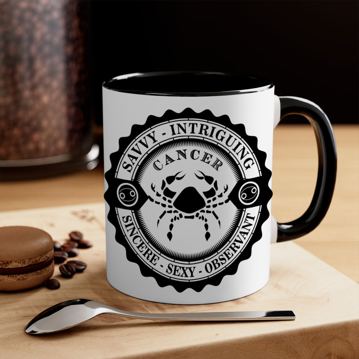 Cancer 15# Zodiac Mug with colorful handle and glossy finish, available in multiple colors and sizes.