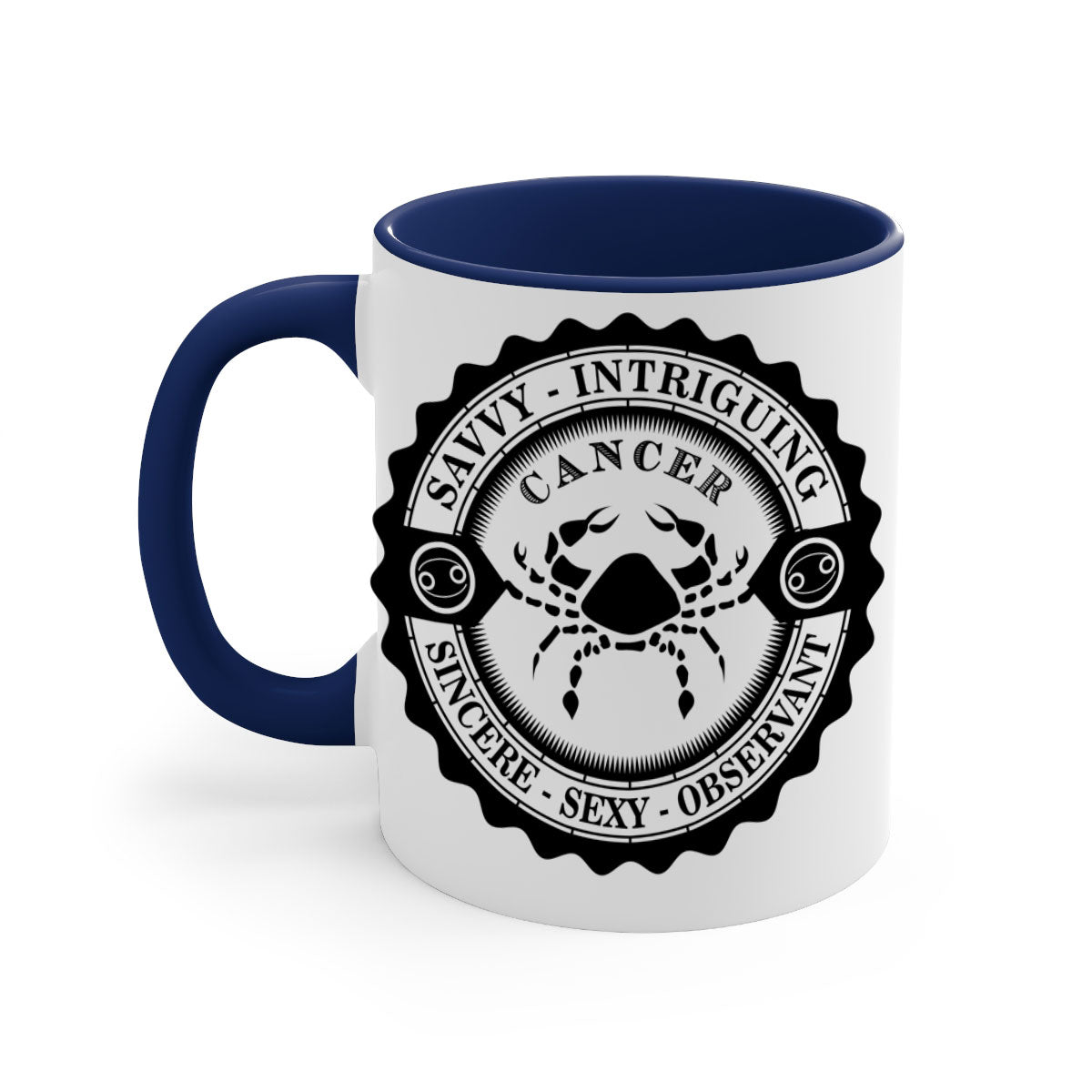 Cancer 15# Zodiac Mug with colorful handle and glossy finish, available in multiple colors and sizes.