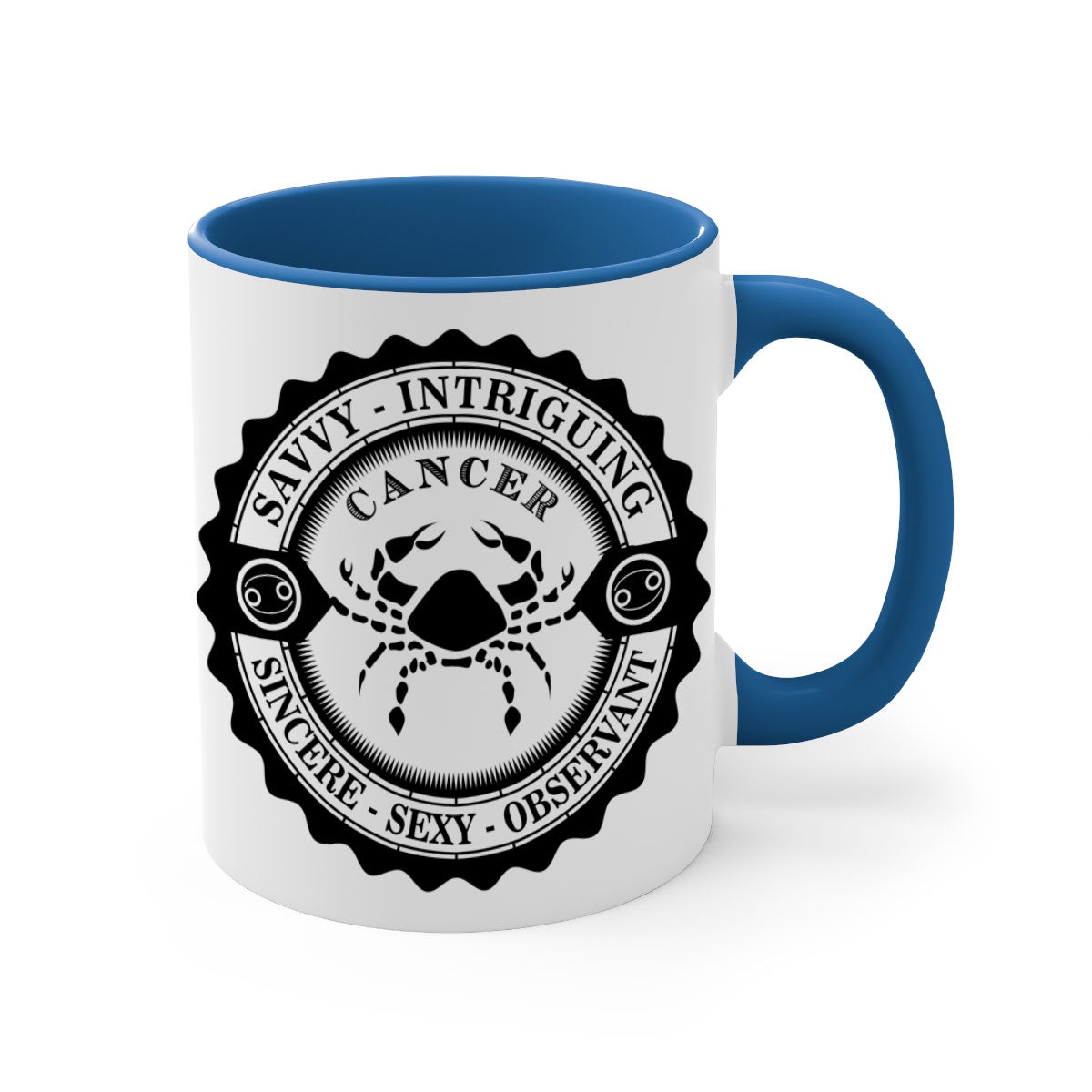 Cancer 15# Zodiac Mug with colorful handle and glossy finish, available in multiple colors and sizes.