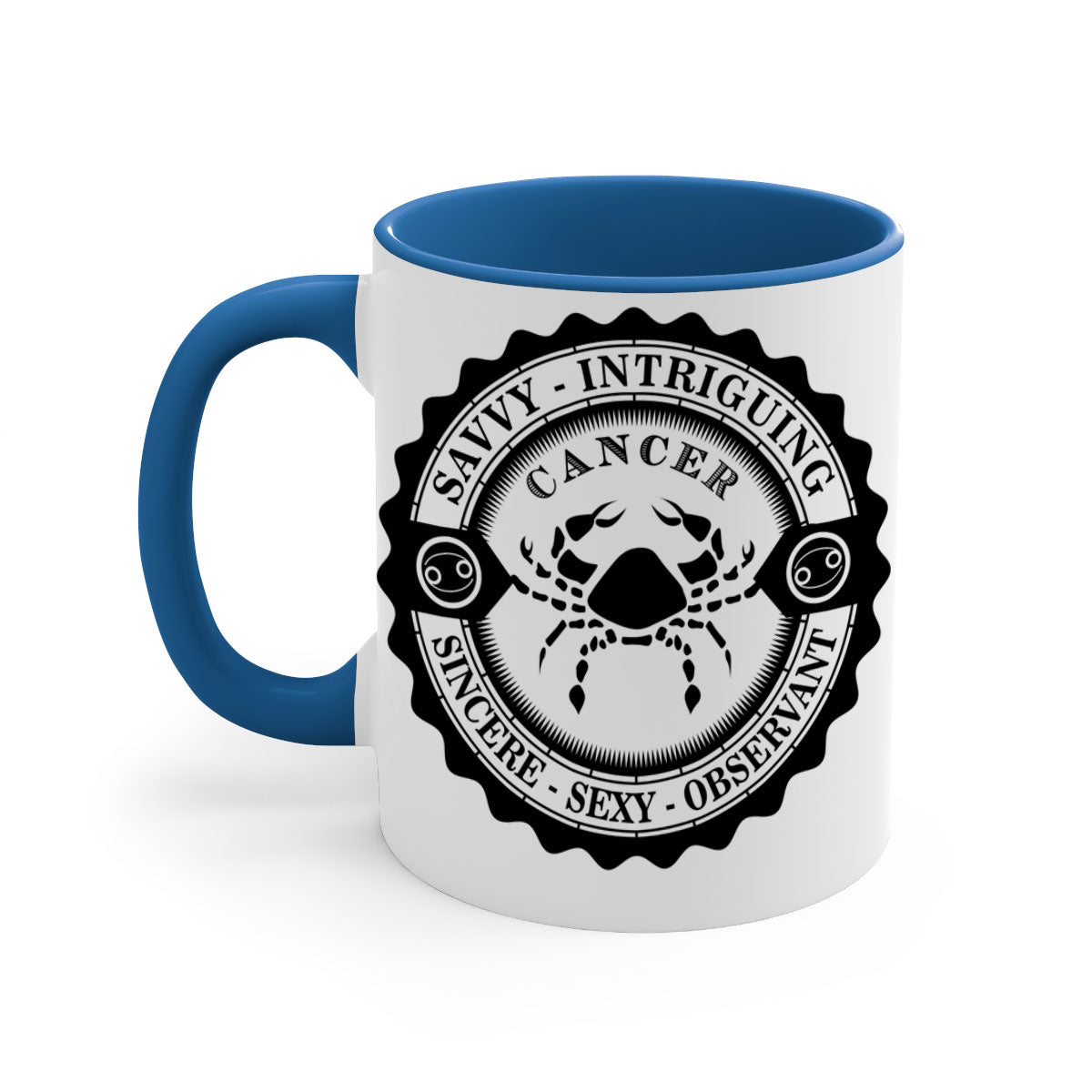 Cancer 15# Zodiac Mug with colorful handle and glossy finish, available in multiple colors and sizes.