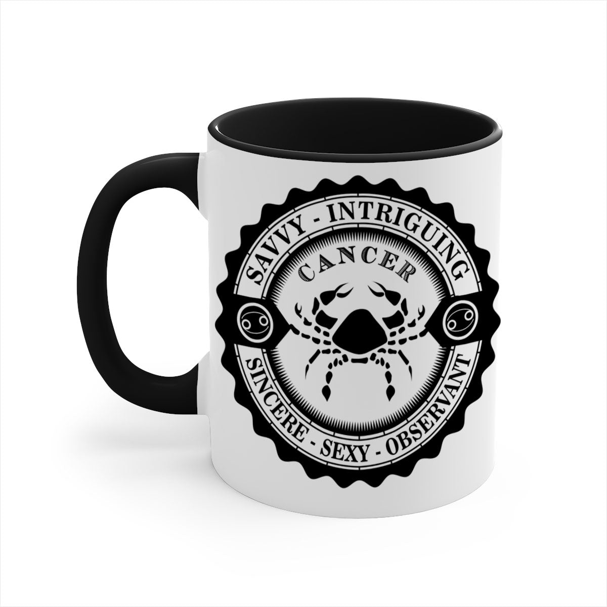 Cancer 15# Zodiac Mug with colorful handle and glossy finish, available in multiple colors and sizes.