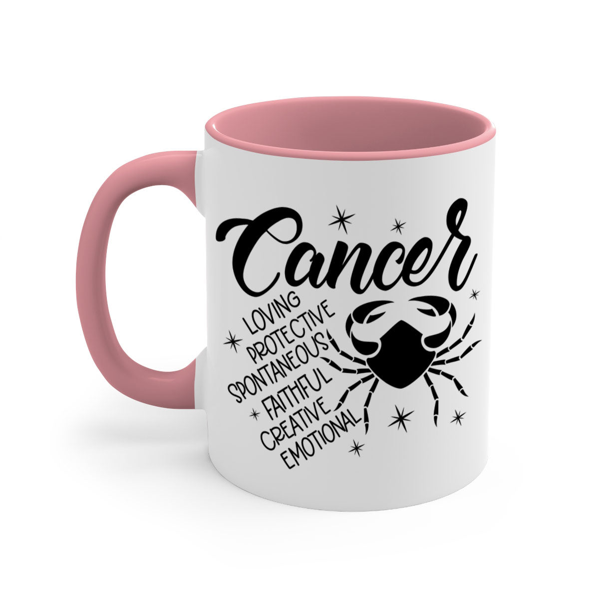 Cancer 151# zodiac mug with colored handle and glossy finish, available in multiple colors and sizes.