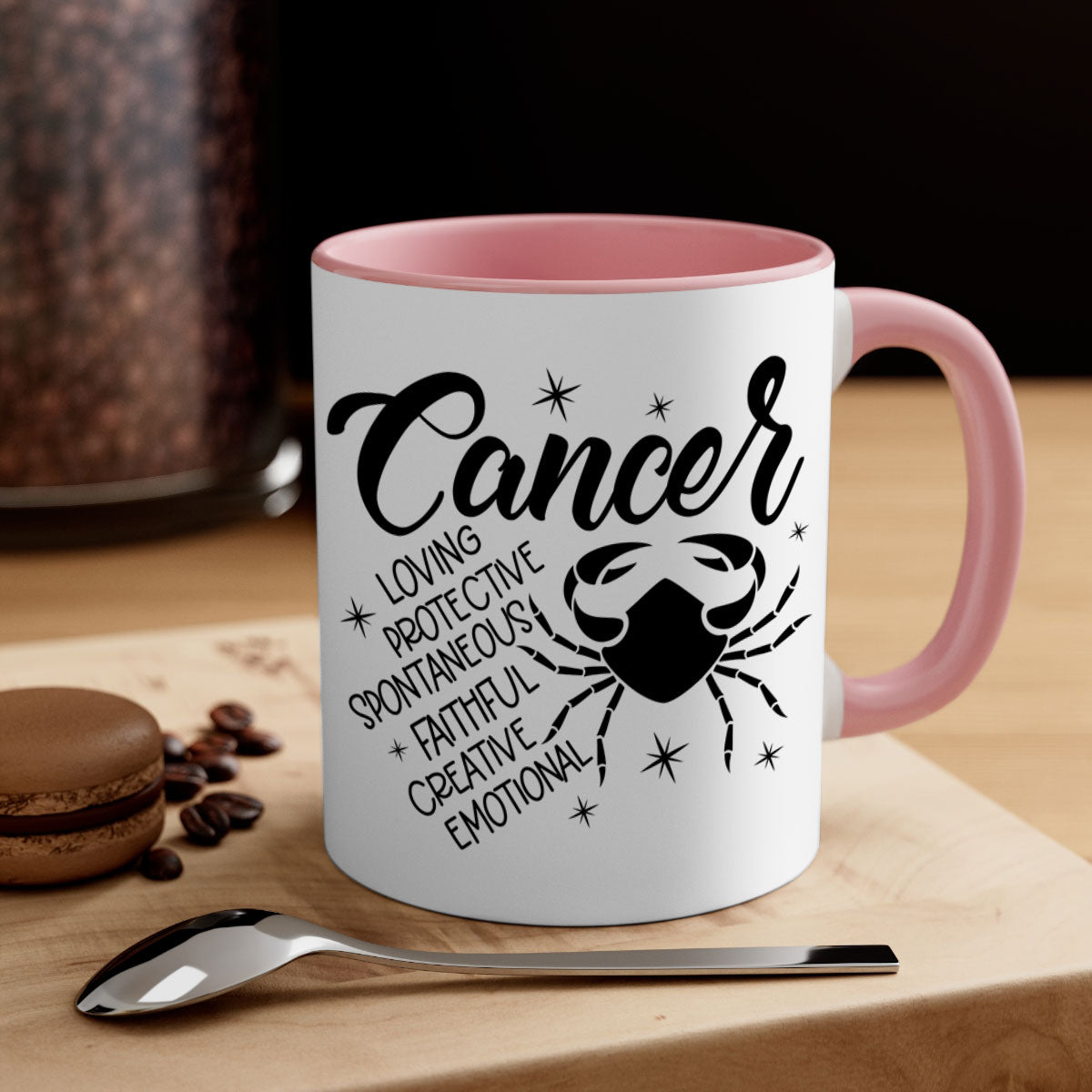 Cancer 151# zodiac mug with colored handle and glossy finish, available in multiple colors and sizes.