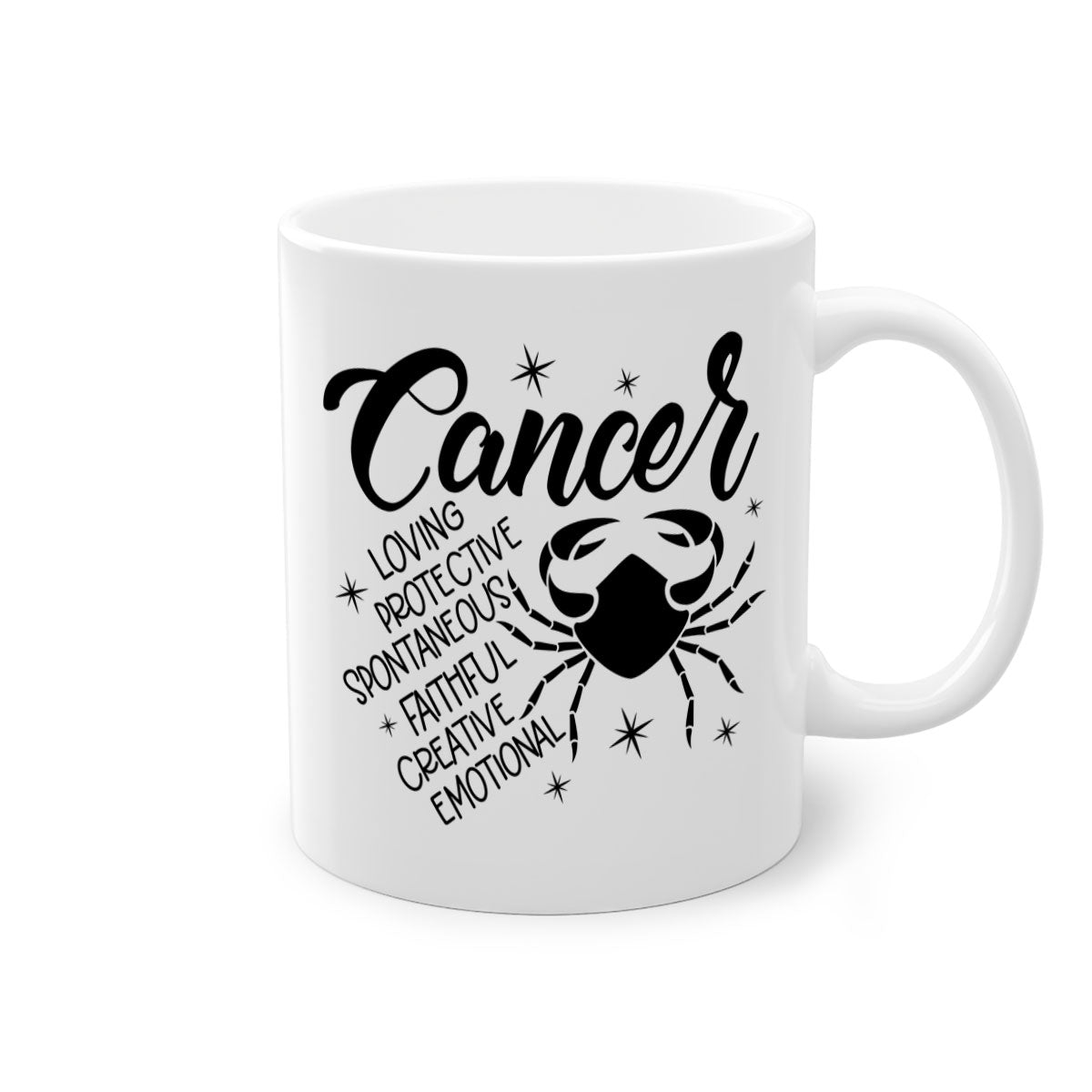 Cancer 151# zodiac mug with colored handle and glossy finish, available in multiple colors and sizes.