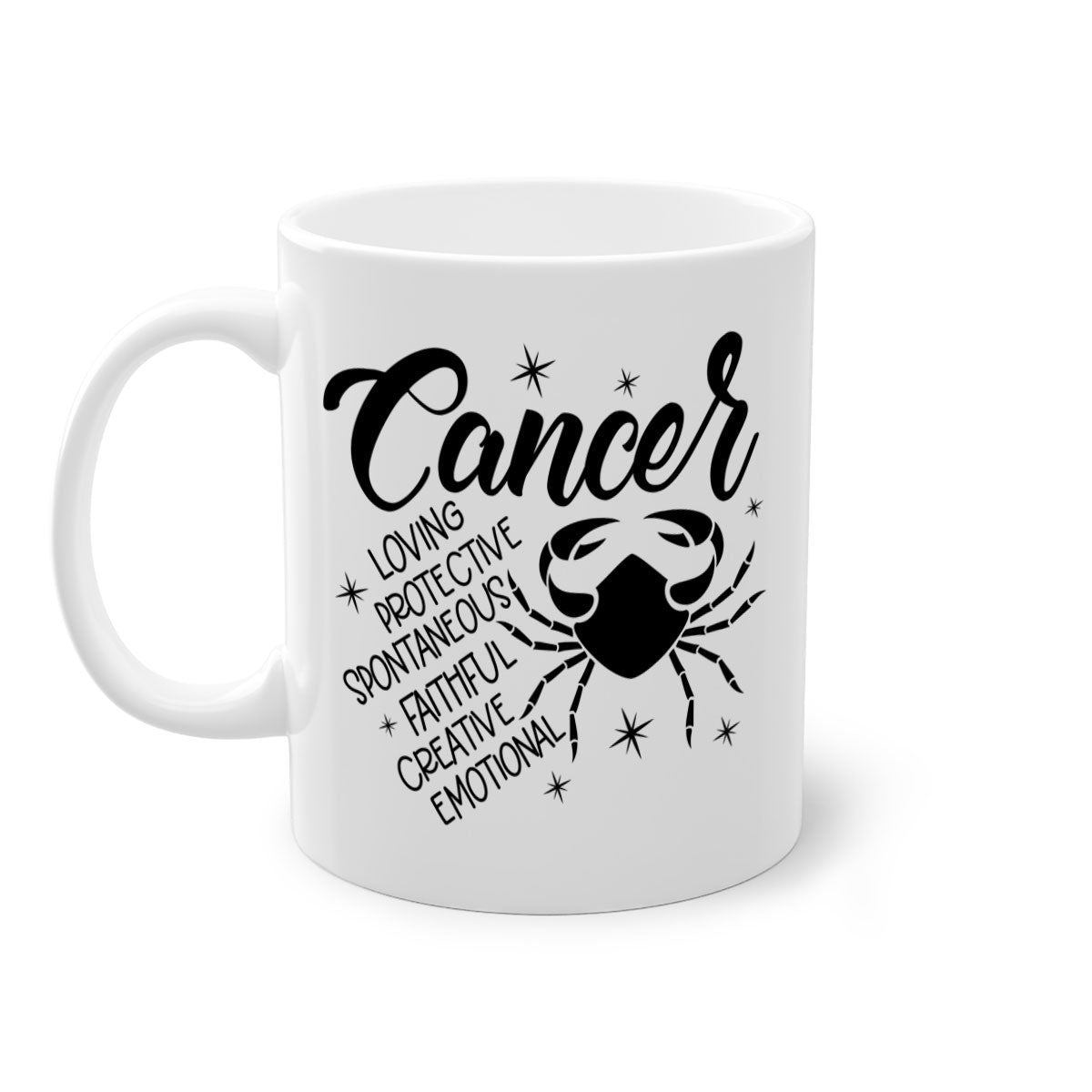 Cancer 151# zodiac mug with colored handle and glossy finish, available in multiple colors and sizes.