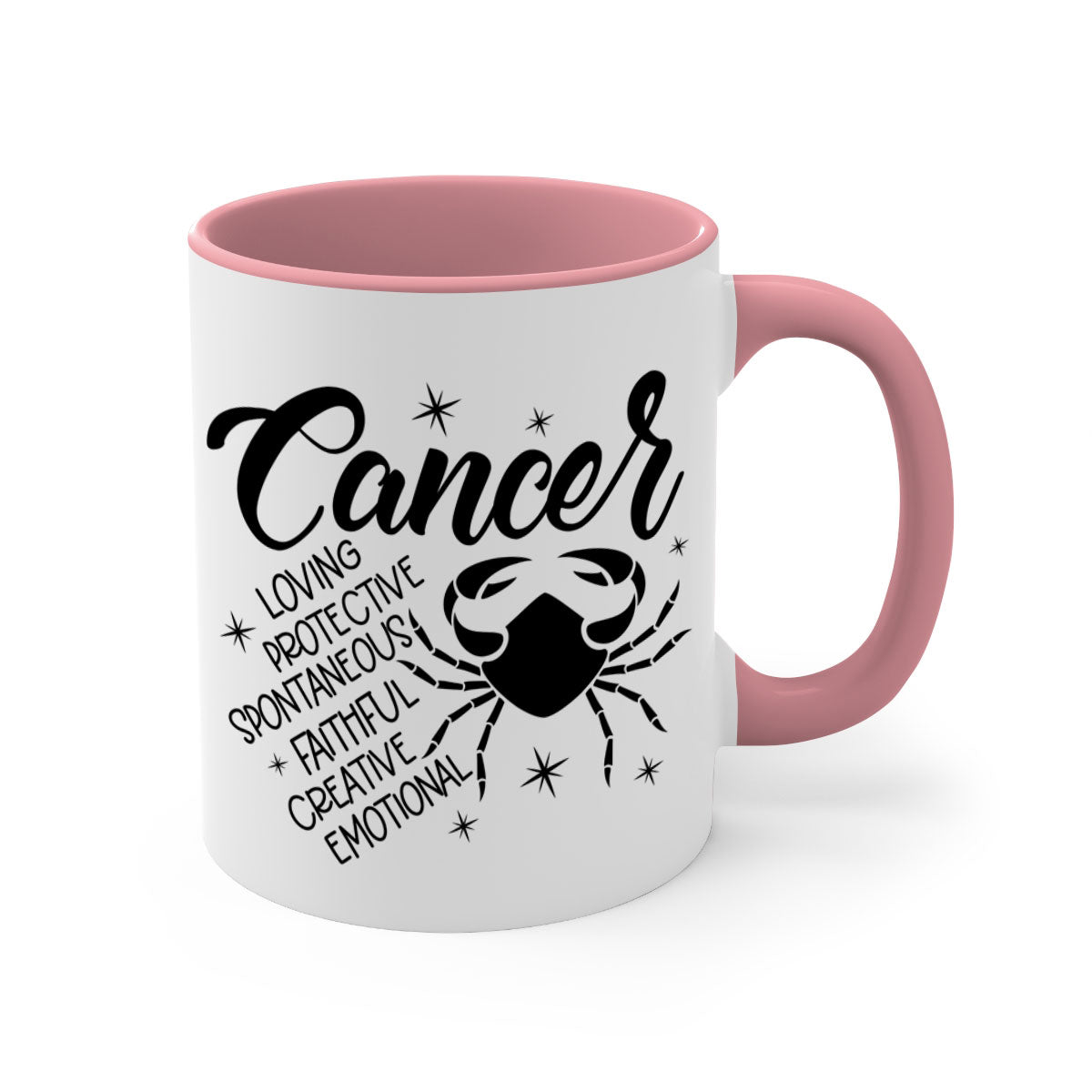 Cancer 151# zodiac mug with colored handle and glossy finish, available in multiple colors and sizes.