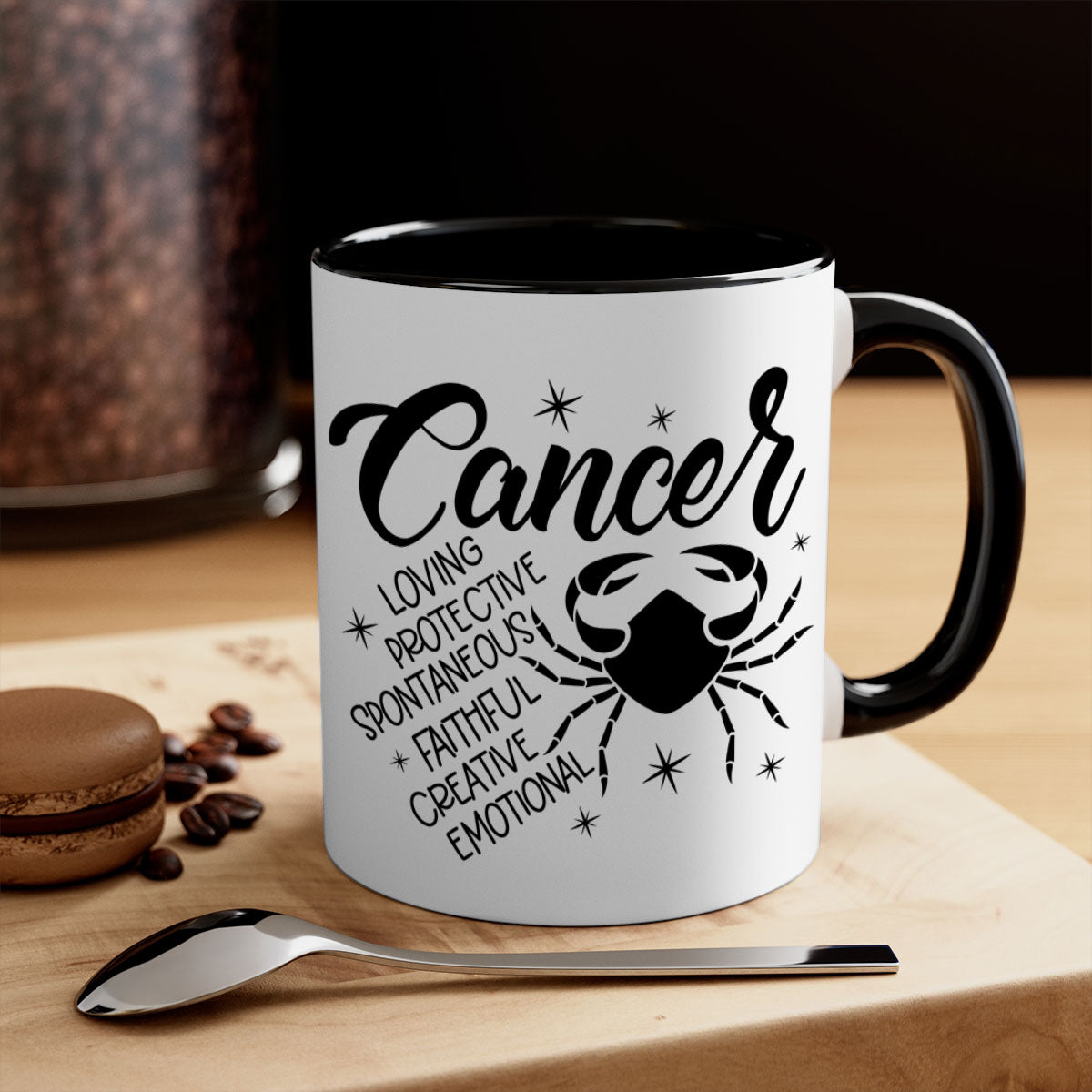 Cancer 151# zodiac mug with colored handle and glossy finish, available in multiple colors and sizes.