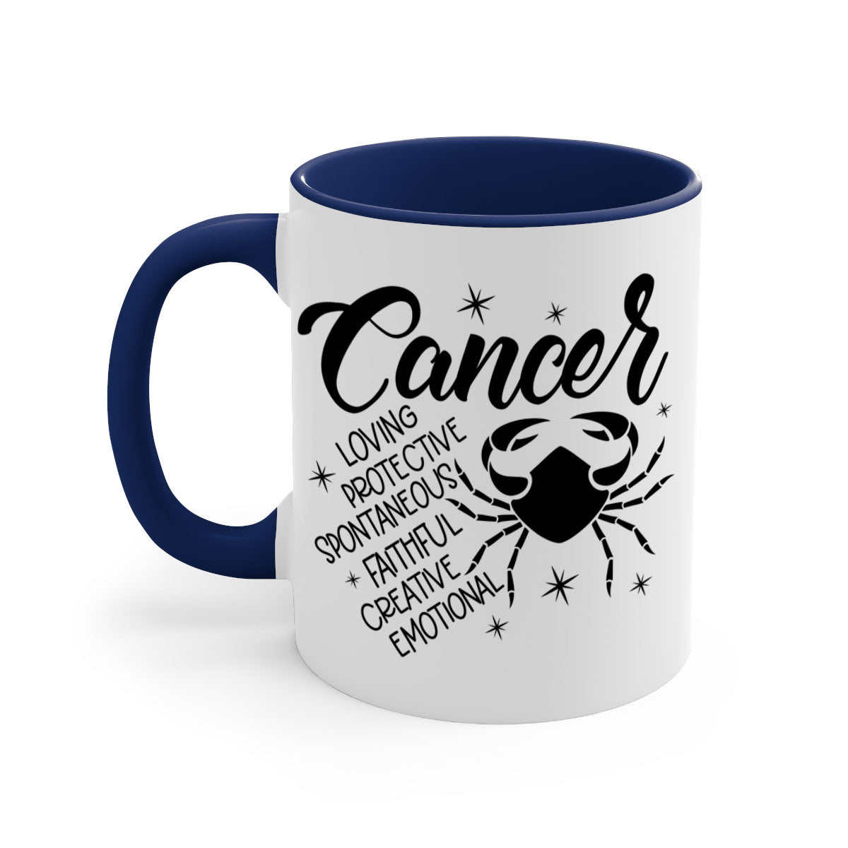 Cancer 151# zodiac mug with colored handle and glossy finish, available in multiple colors and sizes.