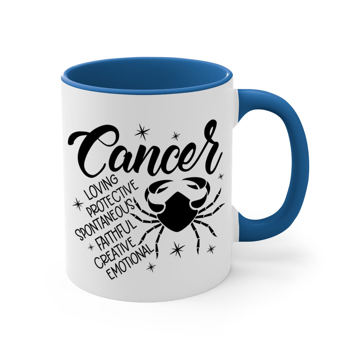 Cancer 151# zodiac mug with colored handle and glossy finish, available in multiple colors and sizes.