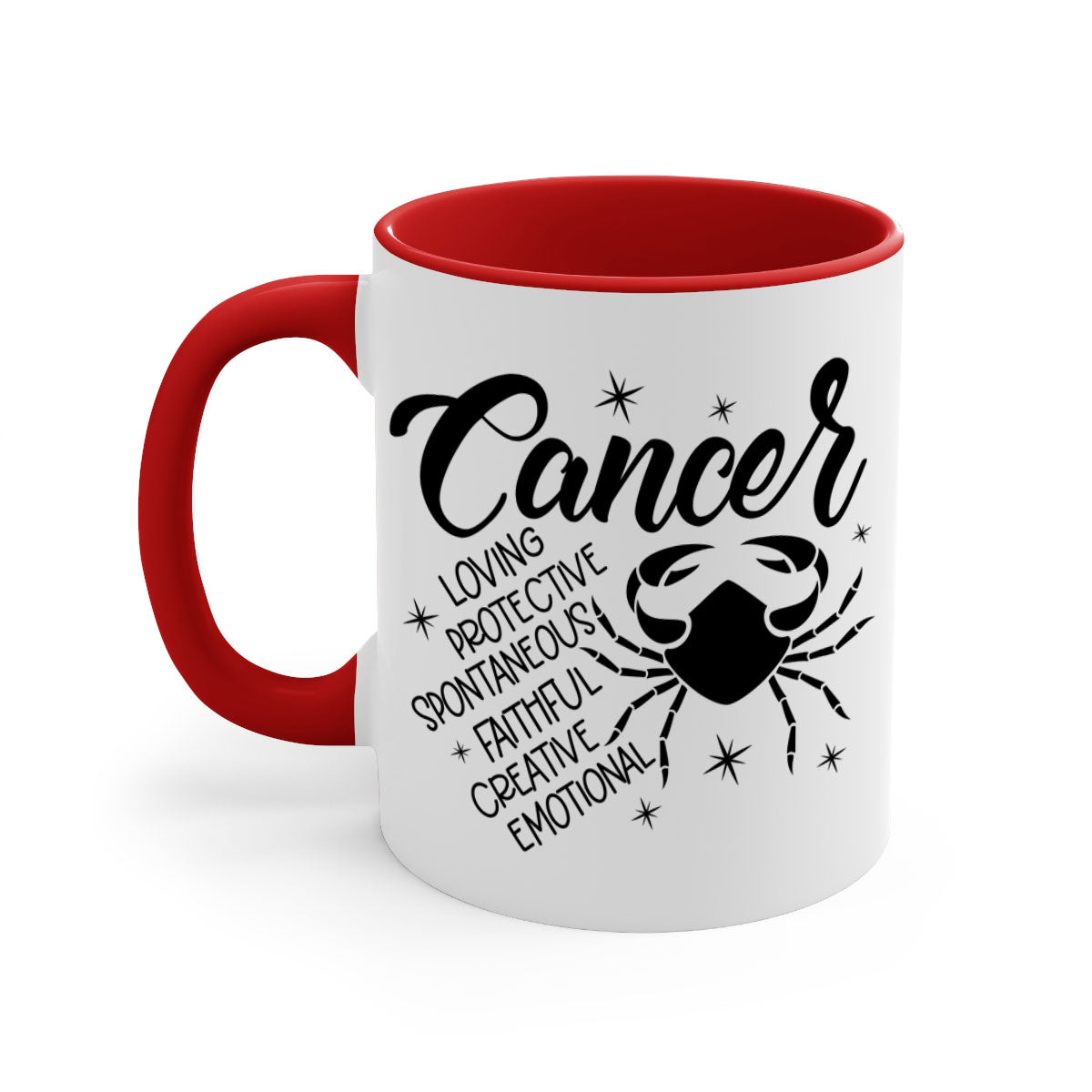 Cancer 151# zodiac mug with colored handle and glossy finish, available in multiple colors and sizes.