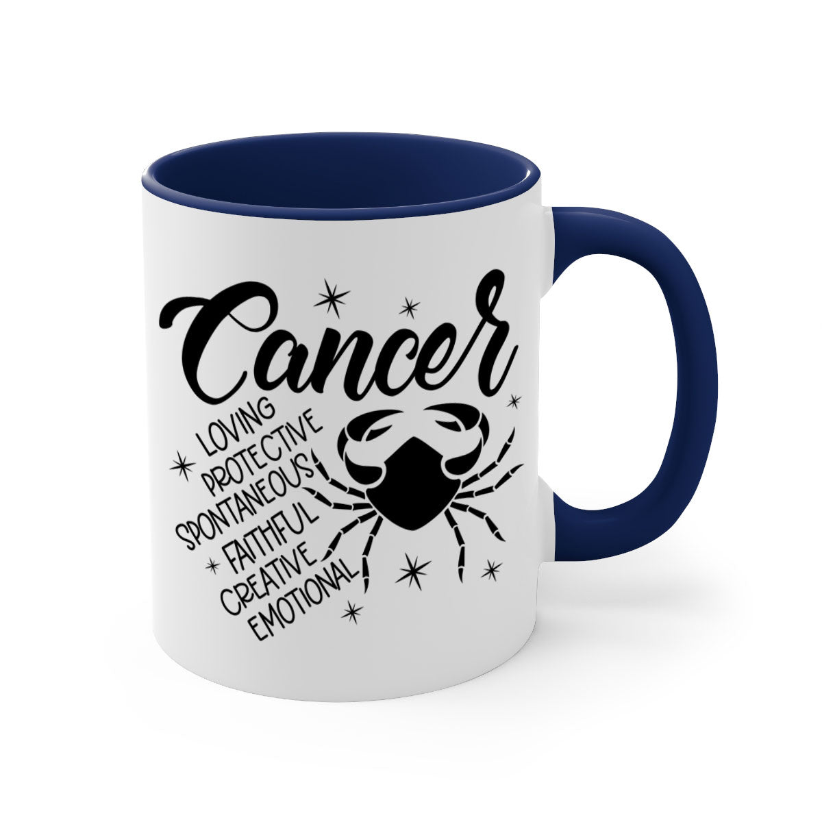 Cancer 151# zodiac mug with colored handle and glossy finish, available in multiple colors and sizes.