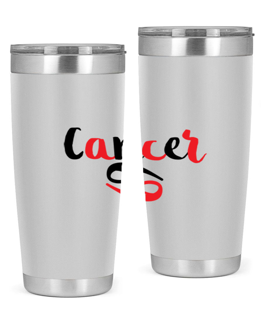 Cancer 152# Tumbler in stainless steel with a vibrant zodiac design, showcasing its double wall vacuum insulation and drink-thru lid.