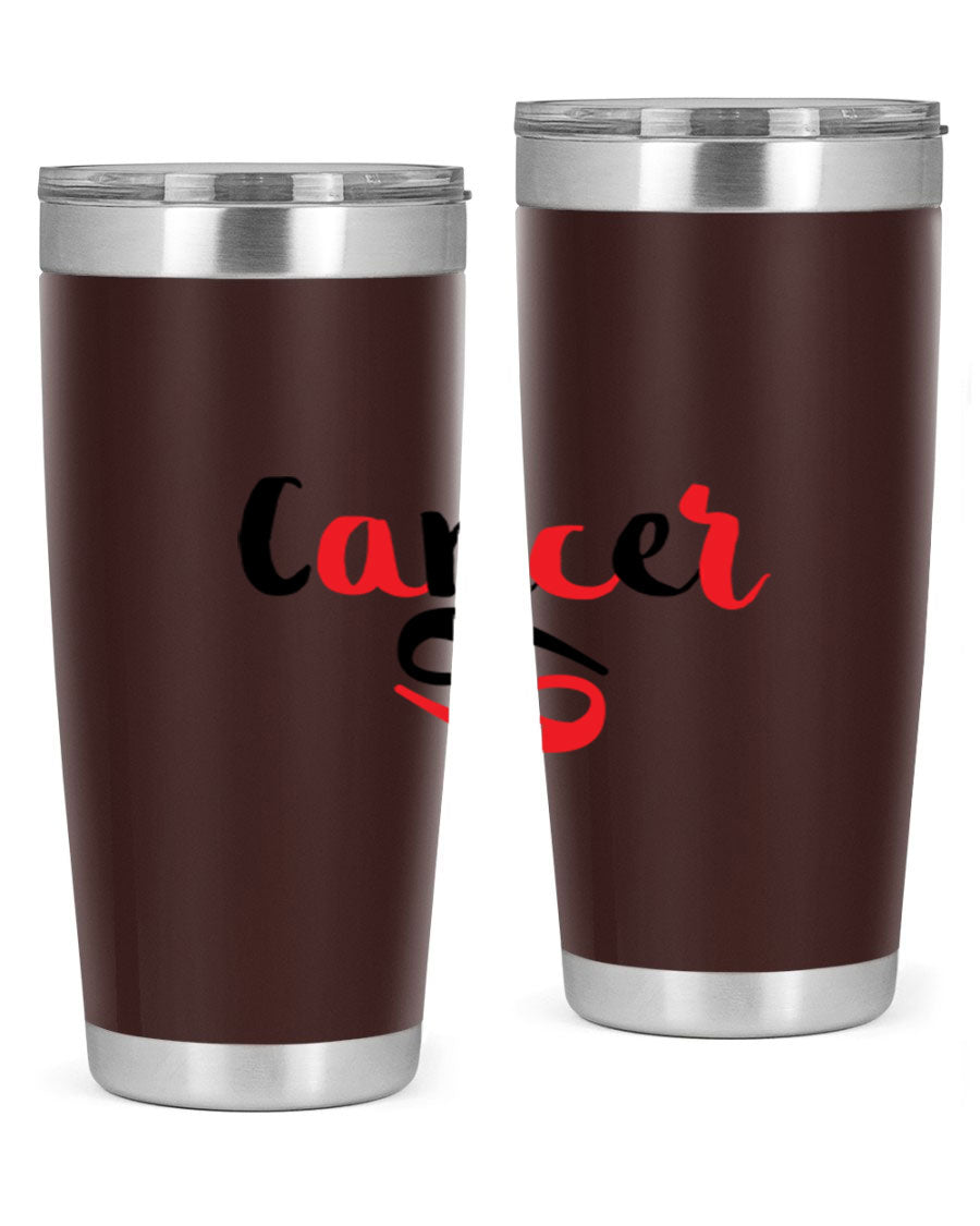 Cancer 152# Tumbler in stainless steel with a vibrant zodiac design, showcasing its double wall vacuum insulation and drink-thru lid.