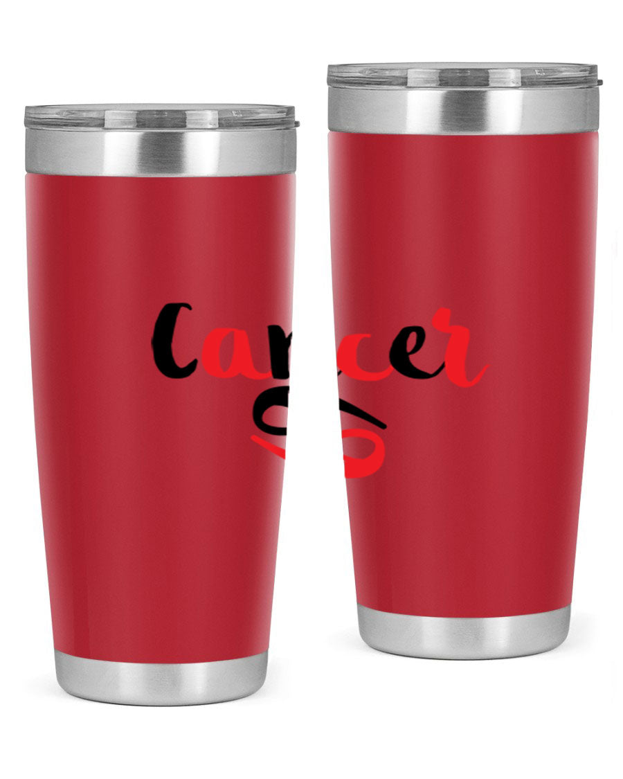 Cancer 152# Tumbler in stainless steel with a vibrant zodiac design, showcasing its double wall vacuum insulation and drink-thru lid.