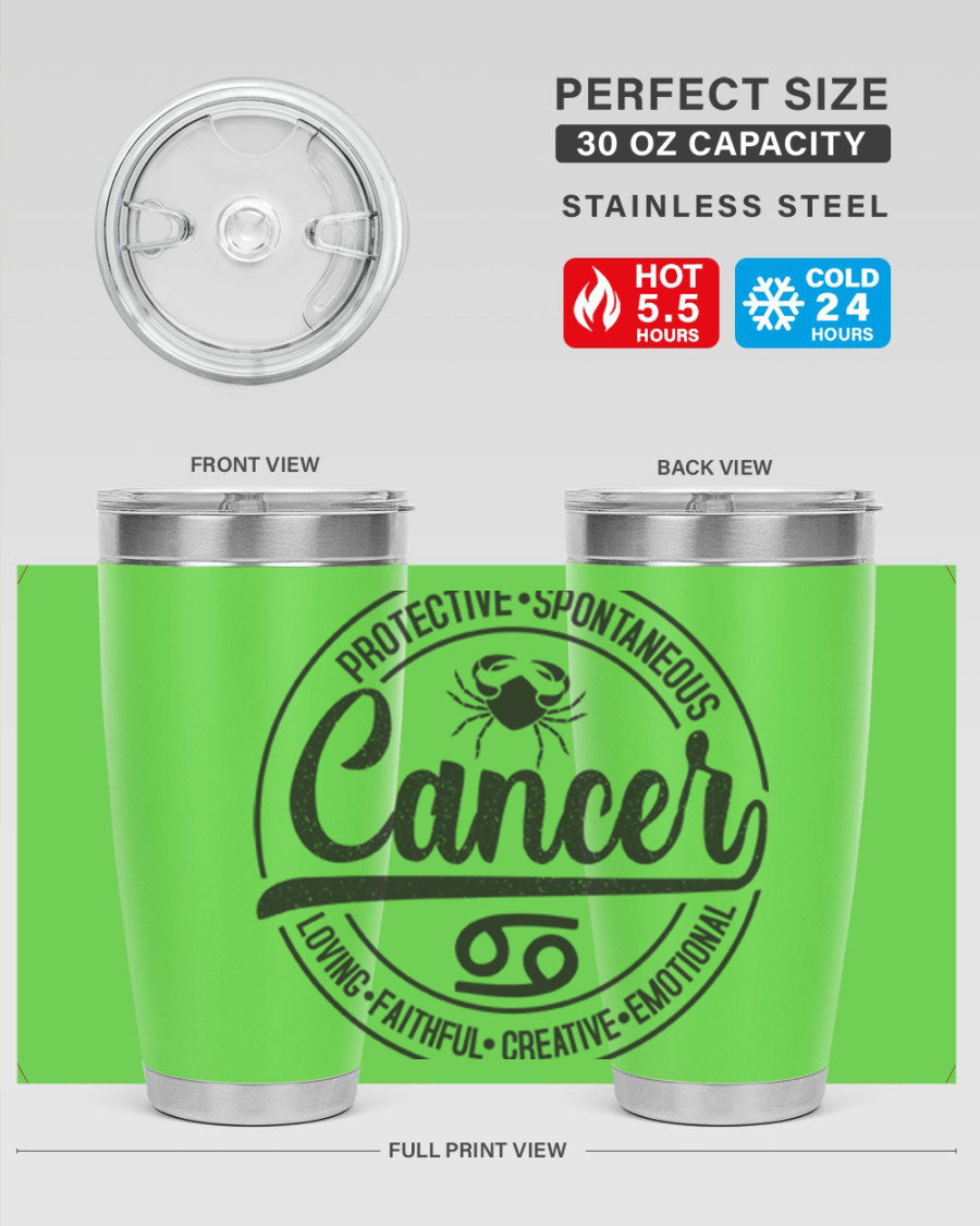 Cancer 153# Zodiac Tumbler in stainless steel with a stylish design, perfect for hot and cold beverages.