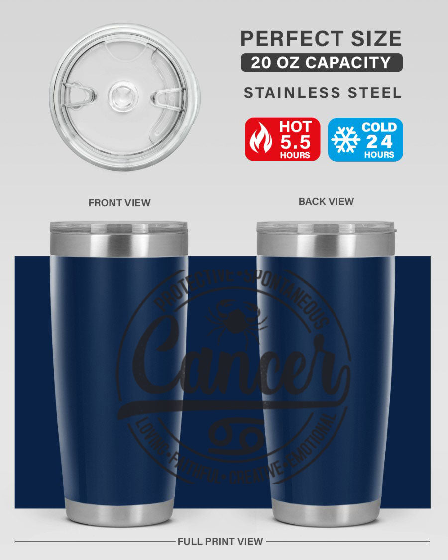 Cancer 153# Zodiac Tumbler in stainless steel with a stylish design, perfect for hot and cold beverages.