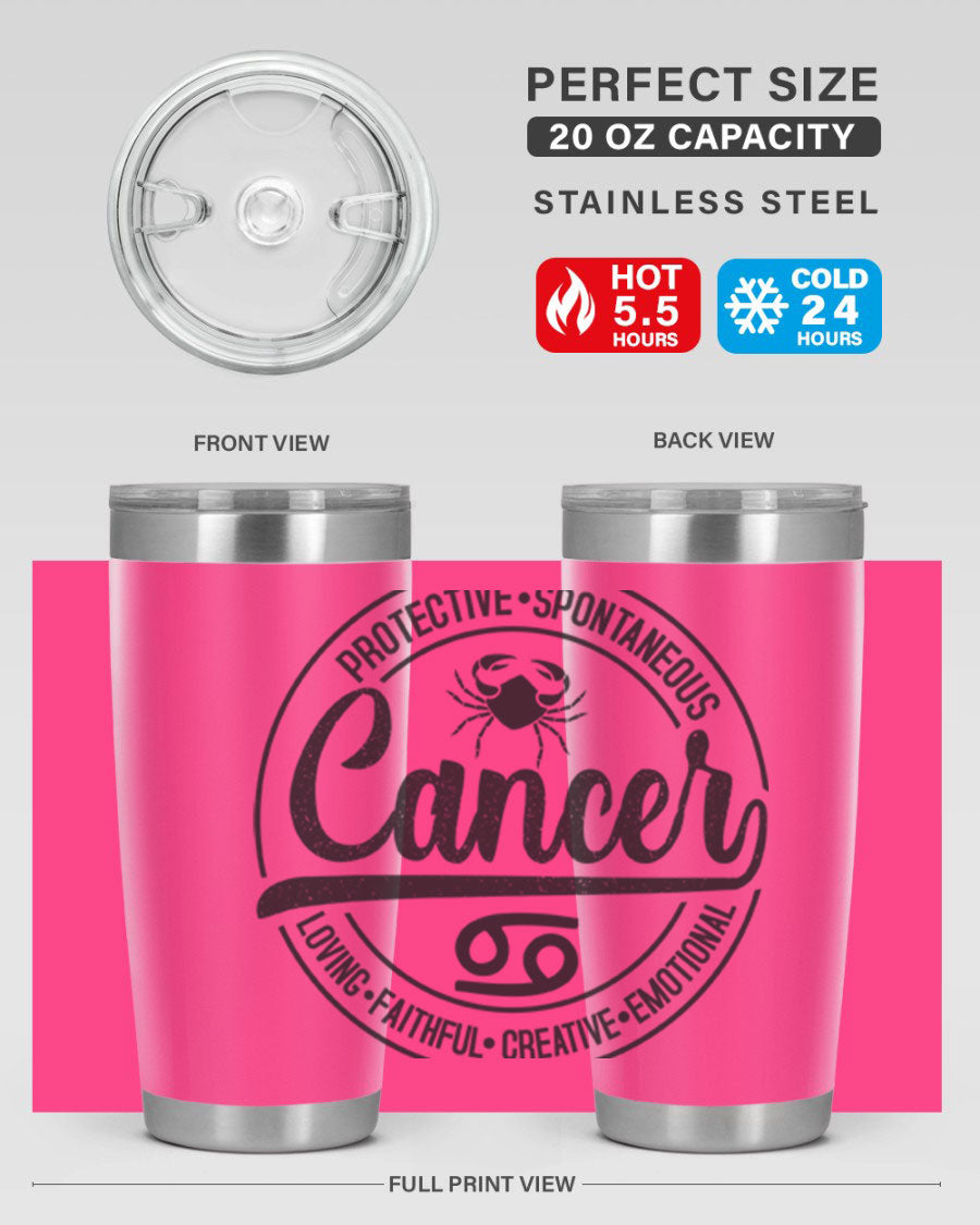 Cancer 153# Zodiac Tumbler in stainless steel with a stylish design, perfect for hot and cold beverages.