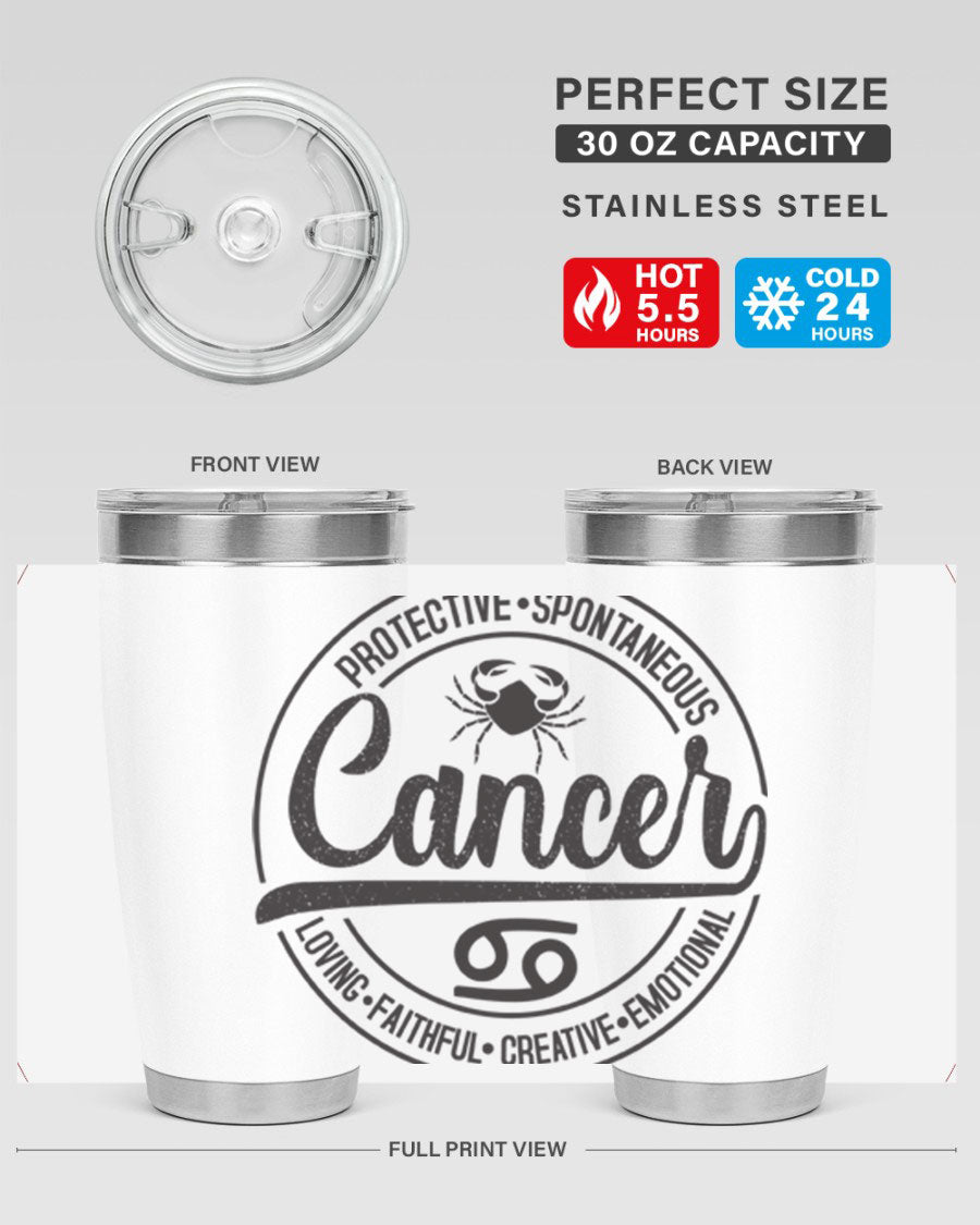 Cancer 153# Zodiac Tumbler in stainless steel with a stylish design, perfect for hot and cold beverages.