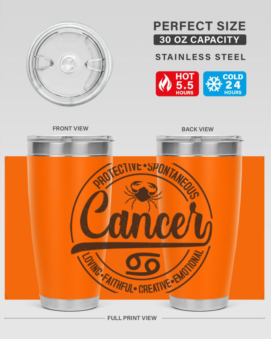 Cancer 153# Zodiac Tumbler in stainless steel with a stylish design, perfect for hot and cold beverages.