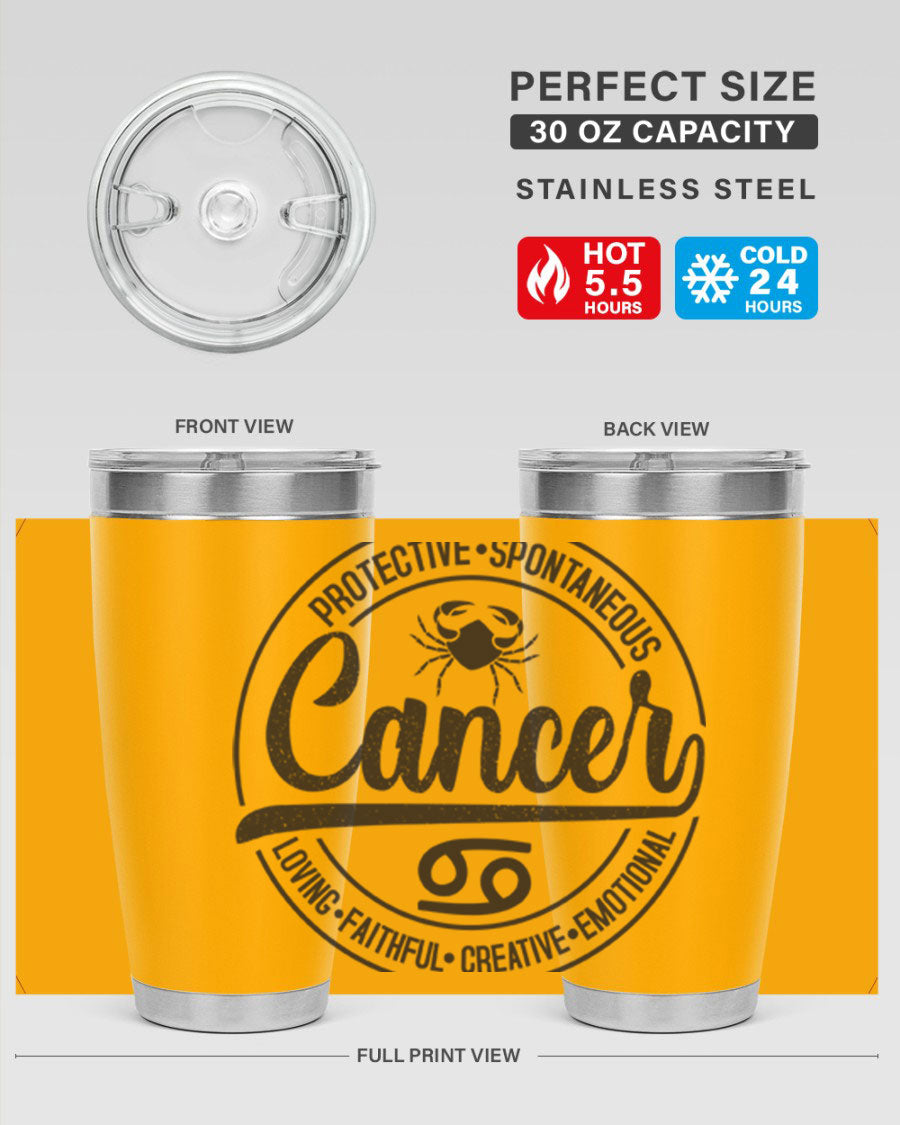 Cancer 153# Zodiac Tumbler in stainless steel with a stylish design, perfect for hot and cold beverages.