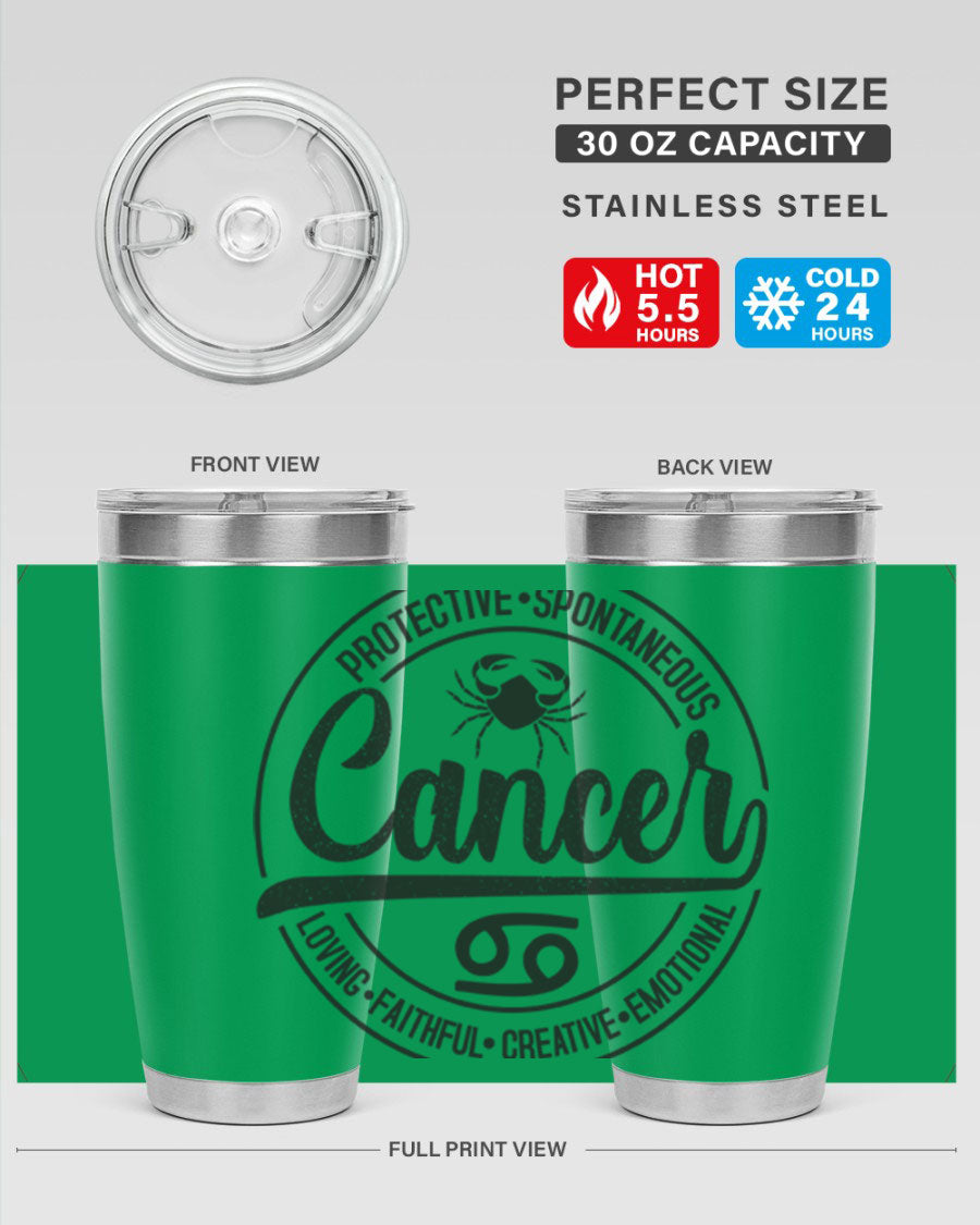 Cancer 153# Zodiac Tumbler in stainless steel with a stylish design, perfect for hot and cold beverages.