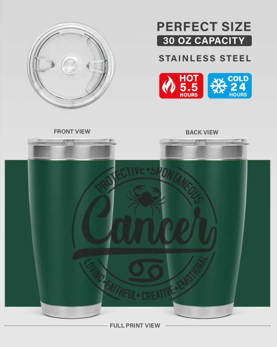 Cancer 153# Zodiac Tumbler in stainless steel with a stylish design, perfect for hot and cold beverages.