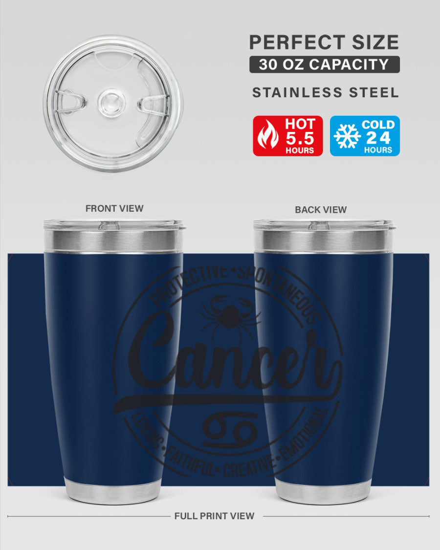 Cancer 153# Zodiac Tumbler in stainless steel with a stylish design, perfect for hot and cold beverages.