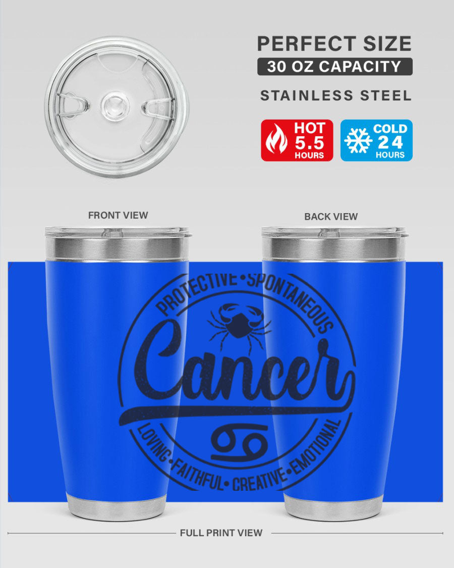 Cancer 153# Zodiac Tumbler in stainless steel with a stylish design, perfect for hot and cold beverages.