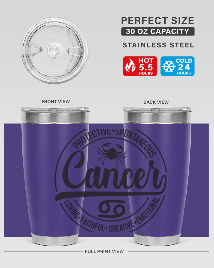 Cancer 153# Zodiac Tumbler in stainless steel with a stylish design, perfect for hot and cold beverages.