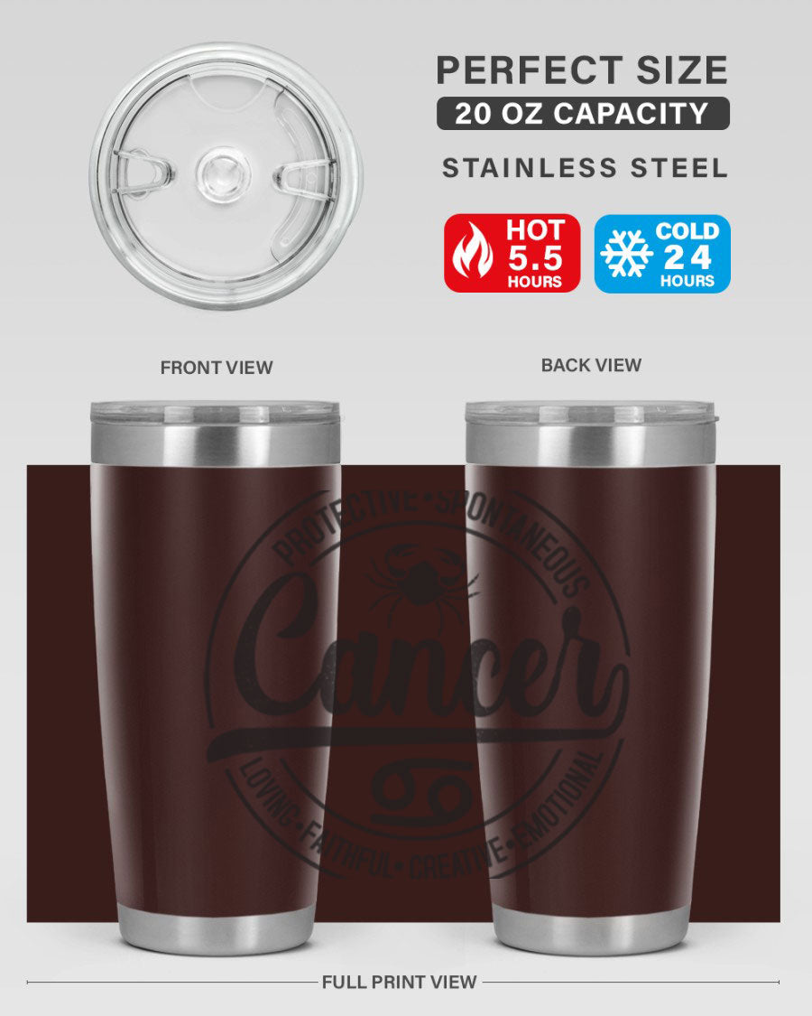 Cancer 153# Zodiac Tumbler in stainless steel with a stylish design, perfect for hot and cold beverages.