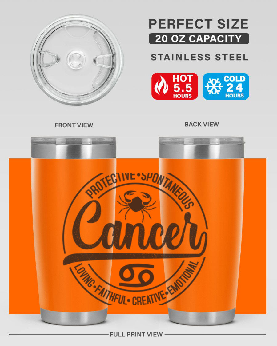 Cancer 153# Zodiac Tumbler in stainless steel with a stylish design, perfect for hot and cold beverages.