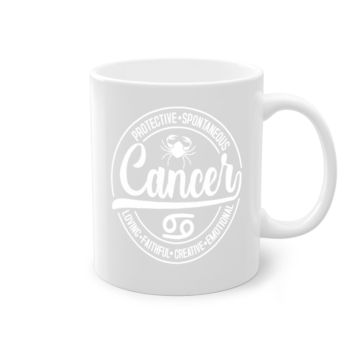 Cancer 154# Zodiac Mug with colored handle and glossy finish, available in multiple colors and sizes.