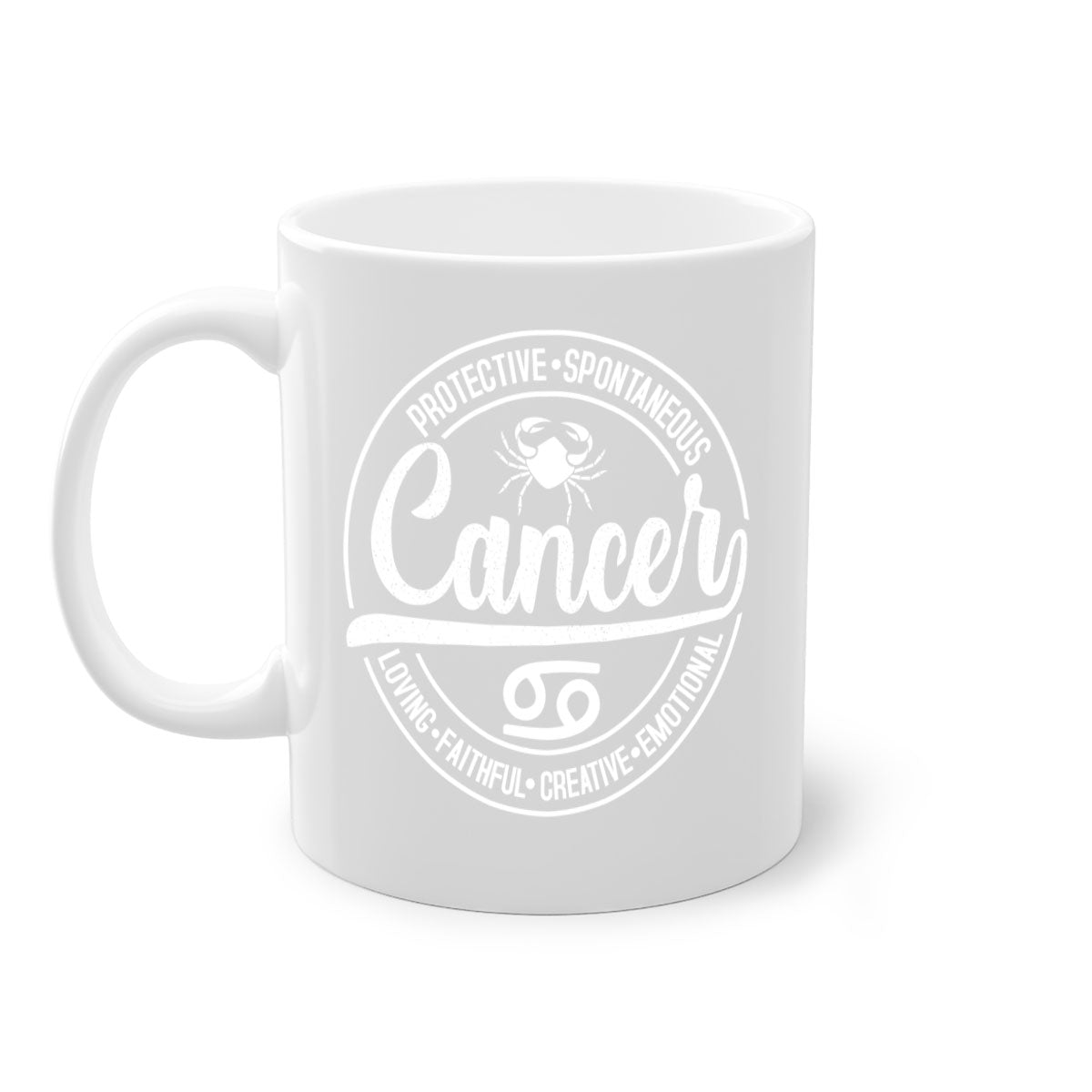 Cancer 154# Zodiac Mug with colored handle and glossy finish, available in multiple colors and sizes.