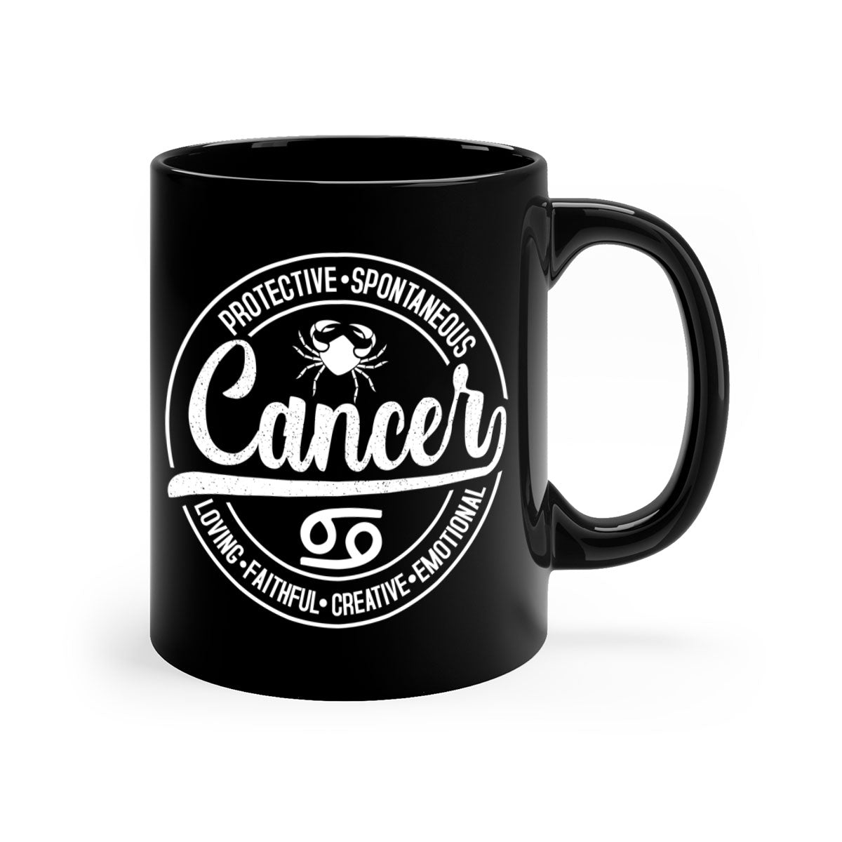 Cancer 154# Zodiac Mug with colored handle and glossy finish, available in multiple colors and sizes.