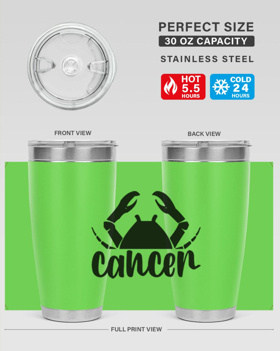 Cancer 156# Zodiac Tumbler in stainless steel with a stylish design, perfect for hot and cold beverages.