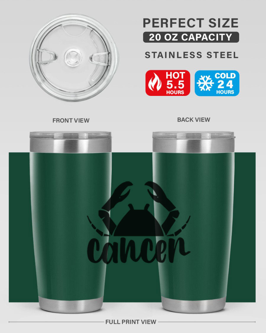 Cancer 156# Zodiac Tumbler in stainless steel with a stylish design, perfect for hot and cold beverages.