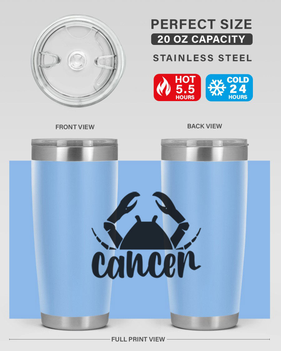 Cancer 156# Zodiac Tumbler in stainless steel with a stylish design, perfect for hot and cold beverages.